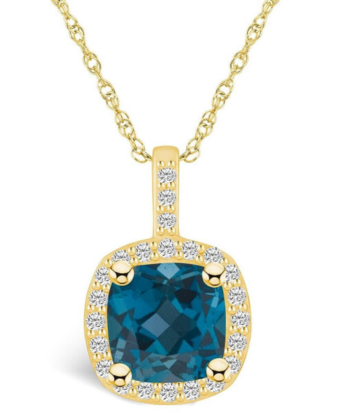 London Blue Topaz (2-3/4 Ct. T.W.) and Diamond (1/4 Ct. T.W.) Halo Pendant Necklace in 14K Yellow Gold