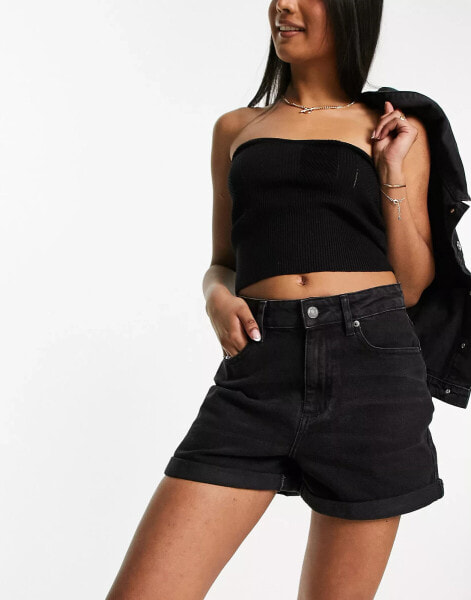 ASOS DESIGN denim comfort mom short in washed black