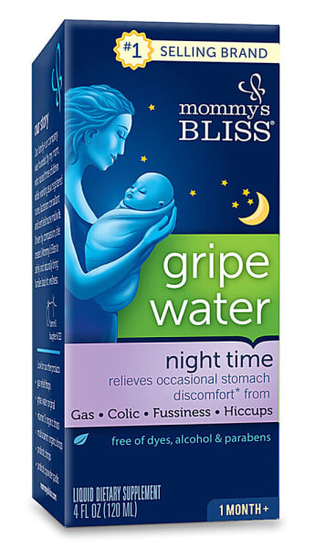Mommy's Bliss Gripe Water Ночная натуральная травяная добавка, используемая для облегчения газов и дискомфорта в желудке с одного месяца 120 мл