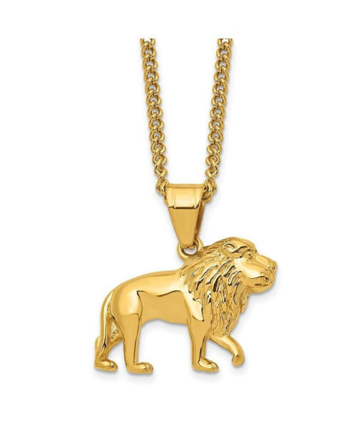 Polished Yellow IP-plated Lion Pendant on a Curb Chain Necklace
