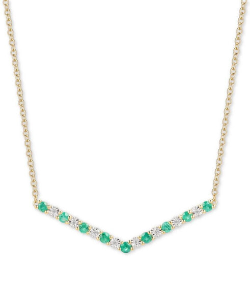Emerald (1/2 ct. t.w.) & Diamond (1/20 ct. t.w.) Chevron 16" Statement Necklace in 14k Gold-Plated Sterling Silver