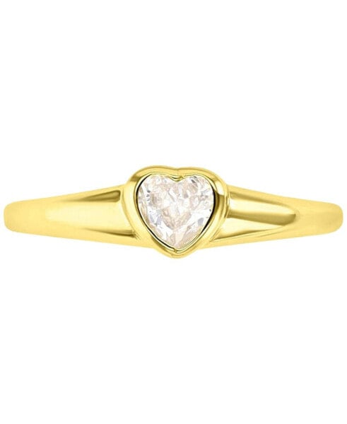 Cubic Zirconia Heart Solitaire Ring in 14k Gold-Plated Sterling Silver
