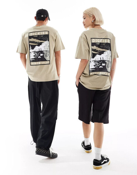 Dickies north plain short sleeve back print t-shirt in khaki- exclusive to asos