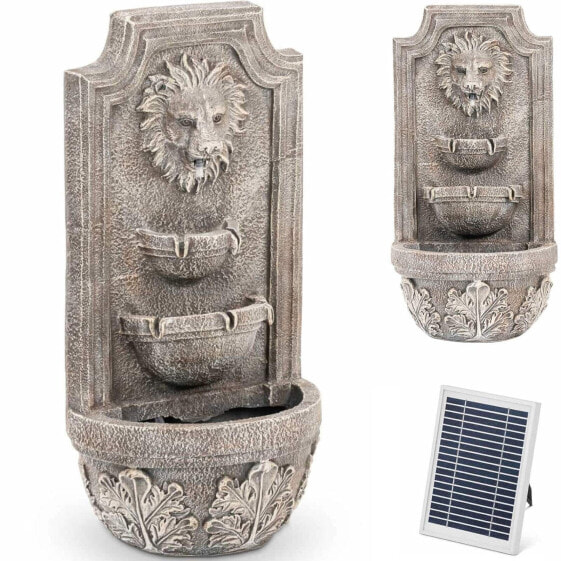 Фонтан садовый настенный солнечный с LED подсветкой и 3-мя уровнями головы льва 3 Вольт 3 Вт от Hillvert