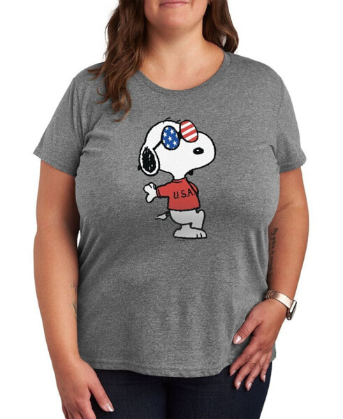 Trendy Plus Size Peanuts Snoopy Joe Cool USA Graphic T-Shirt