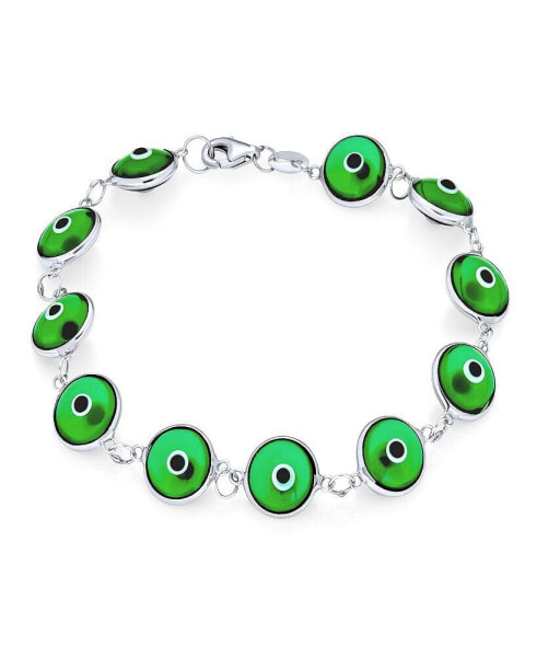 Protection Good Luck Amulet Turkish Translucent Green Glass Bead Evil Eye Bracelet For Women Sterling Silver 7 Inch