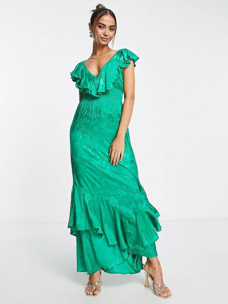 Hope & Ivy ruffle maxi tea dress in vivid green