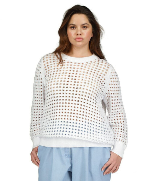 MICHAEL Plus Size Cotton Openwork Mesh Sweater