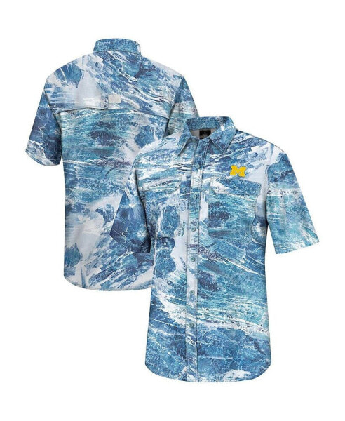 Men's Blue Michigan Wolverines Realtree Aspect Charter Full-Button Fishing Shirt