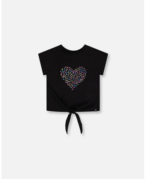 Girl Organic Cotton T-Shirt With Knot Black - Toddler|Child