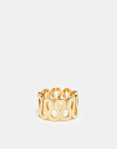 ASOS DESIGN waterproof stainless steel ring with squiggle design in gold tone