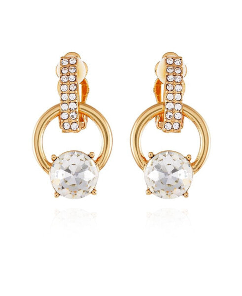 Gold-Tone Clip On Hoop Drop Earrings