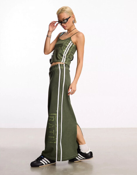 COLLUSION sporty stripe maxi skirt in khaki