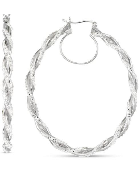 Crystal Pavé Twist Style Oval Hoop Earrings