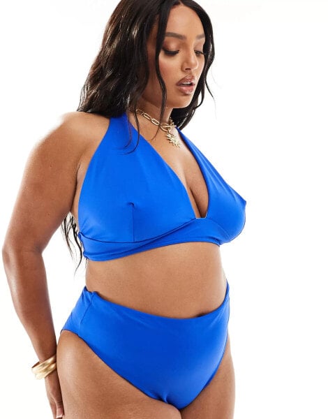 ASOS DESIGN Curve Maya sleek halter bikini top in cobalt