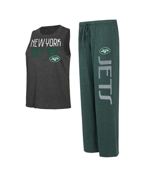 Women's Green, Black Distressed New York Jets Muscle Tank Top and Pants Lounge Set