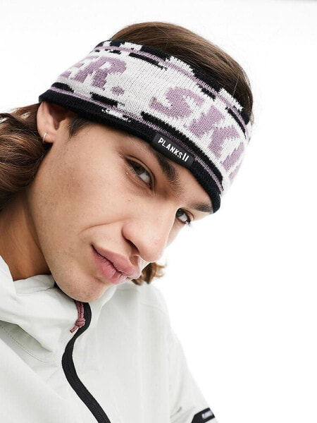 Planks Skier unisex headband in grey and purple