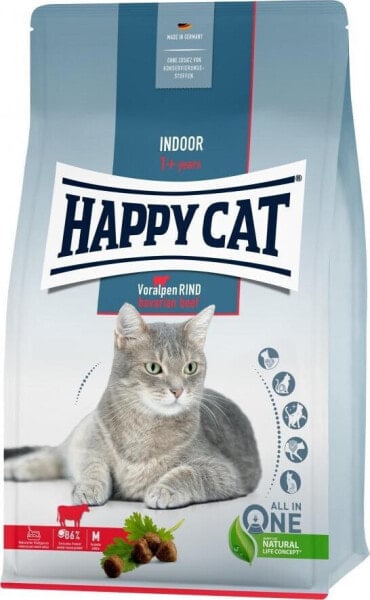 Happy Cat Indoor Bavarian Beef, sucha karma, dla dorosłych kotów niewychodzących, wołowina bawarska, 1,3 kg, worek