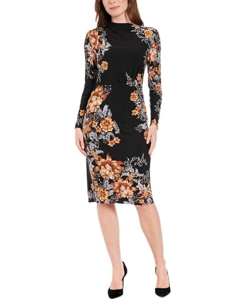 Women's Mock-Turtleneck Floral Sheath Dress