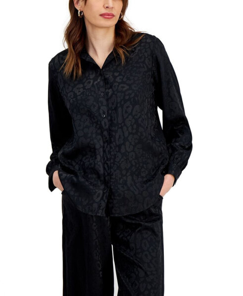 Women's Satin Long Sleeve Button-Front Shirt, Created for Macy's
