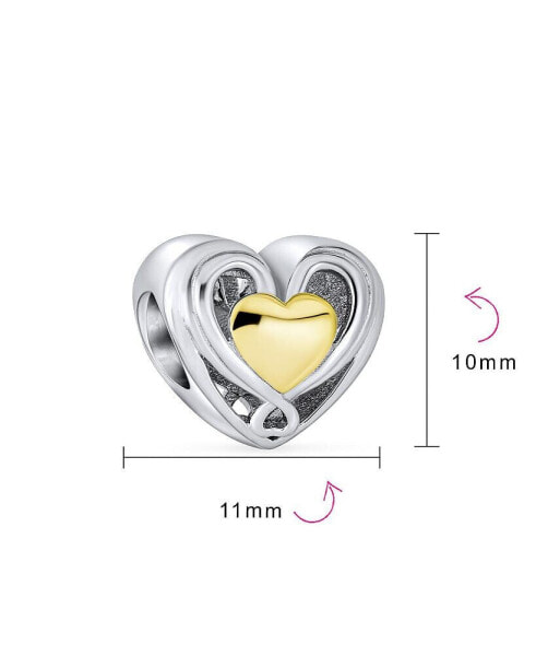 Couples Forever Love Knot Figure 8 Motif Crystal Accent Intertwined Infinity Open Heart Shaped Bead Charm For Women Teens Two Tone Gold Plated .925 Sterling Silver Fits European Bracelet