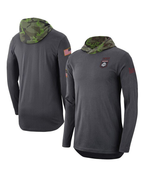 Men's Anthracite Ohio State Buckeyes Military-Inspired Long Sleeve Hoodie T-shirt