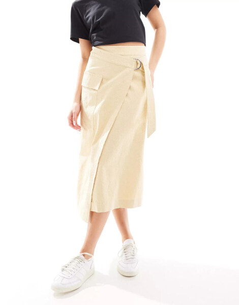 & Other Stories utility asymmetric wrap midi skirt with pocket detail in natural