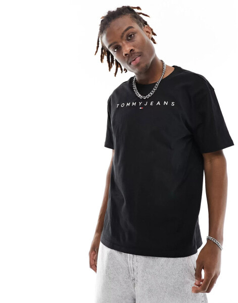 Tommy Jeans regular linear logo t-shirt in black