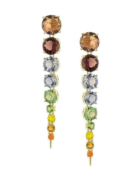 Graduated Rainbow Crystal Multi Color Dangle Earrings