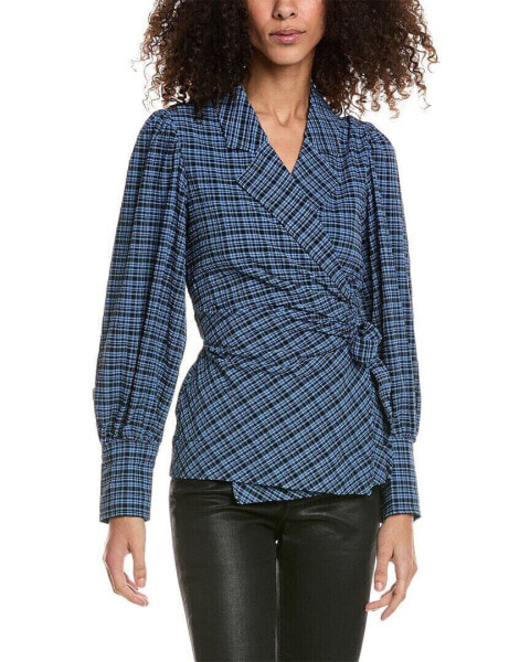 Ganni Seersucker Wrap Shirt Women's Blue 36