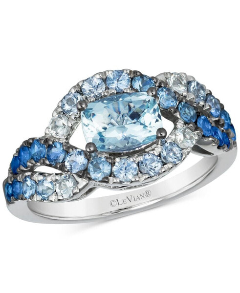 Sea Blue Aquamarine (5/8 ct. t.w.), Denim Ombré (1-1/8 ct. t.w.) & White Sapphire (1/5 ct. t.w.) Twist Ring in 14k White Gold