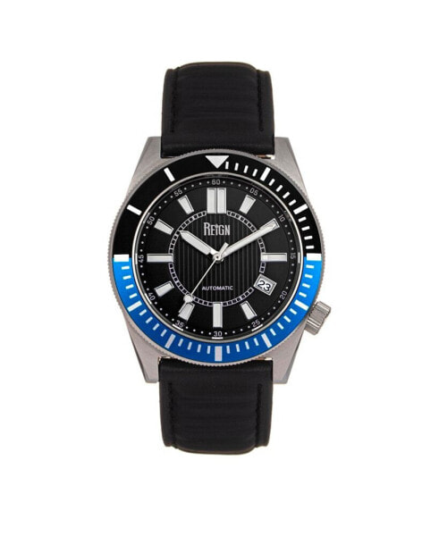 Men Francis Leather Watch - Black/Blue, 42mm