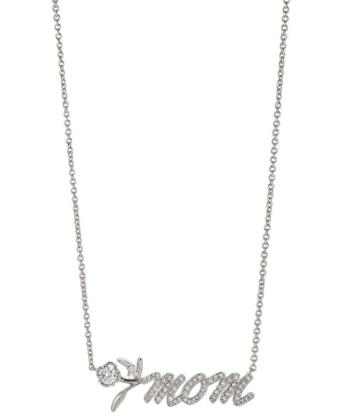 Rhodium-Plated Cubic Zirconia Mom Blossoms Pendant Necklace, 16" + 2" extender, Created for Macy's