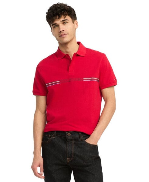 Men's Striped Chest Short Sleeve Polo Shirt