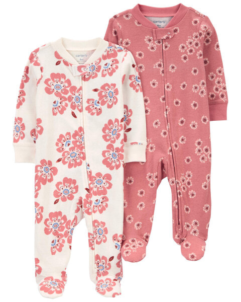 Baby 2-Pack Floral 2-Way Zip Cotton Sleep & Plays 3M