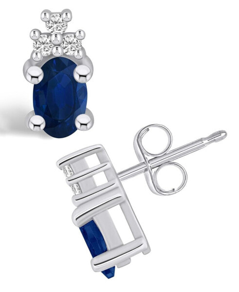 Sapphire (1-1/5 Ct. t.w.) and Diamond (1/10 Ct. t.w.) Stud Earrings