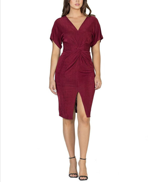 Women's Short Sleeve V-neck Twist Front Dress