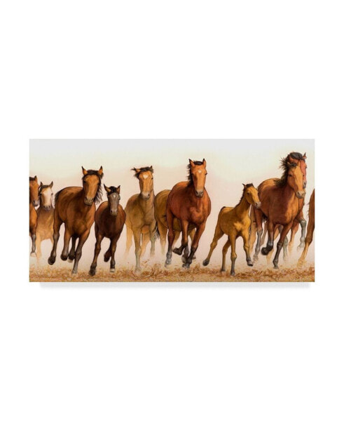 James W. Johnson 'Running Horses Group' Canvas Art - 32" x 16"