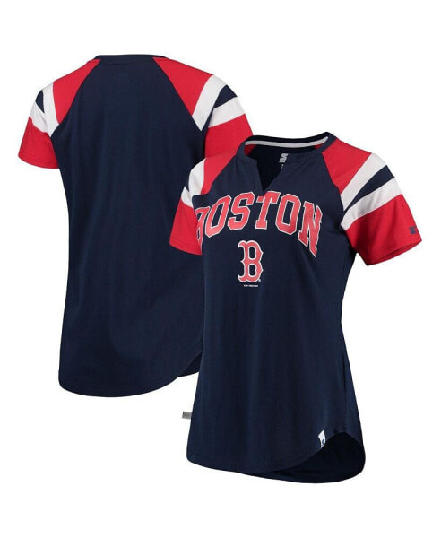 Women's Navy, Red Boston Red Sox Game On Notch Neck Raglan T-Shirt