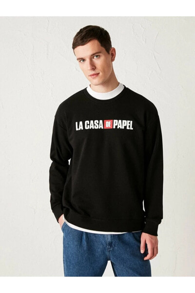 Your Fashion Style'dan Erkek Siyah Sweatshirt La Casa De Papel Baskılı Kalın