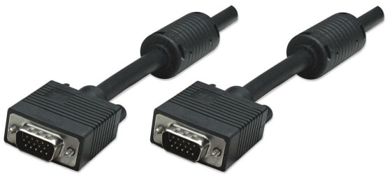 Manhattan VGA Monitor Cable (with Ferrite Cores) - 15m - Black - Male to Male - HD15 - Cable of higher SVGA Specification (fully compatible) - Shielding with Ferrite Cores helps minimise EMI interference for improved video transmission - Lifetime Warranty - Polybag