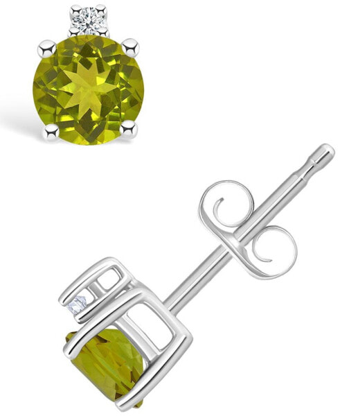 Peridot (5/8 ct. t.w.) and Diamond Accent Stud Earrings in 14K Yellow Gold