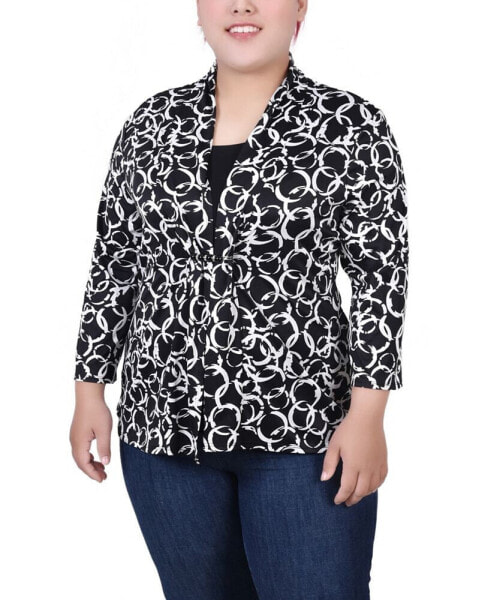 Plus Size 3/4 Sleeve Two-Fer Top