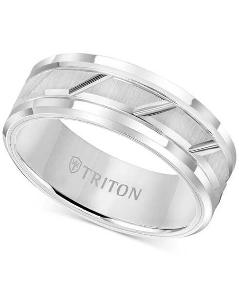 Men's White Tungsten Carbide Ring, 8mm Diamond-Cut Wedding Band