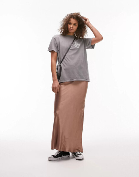 Topshop Tall satin bias maxi skirt in taupe