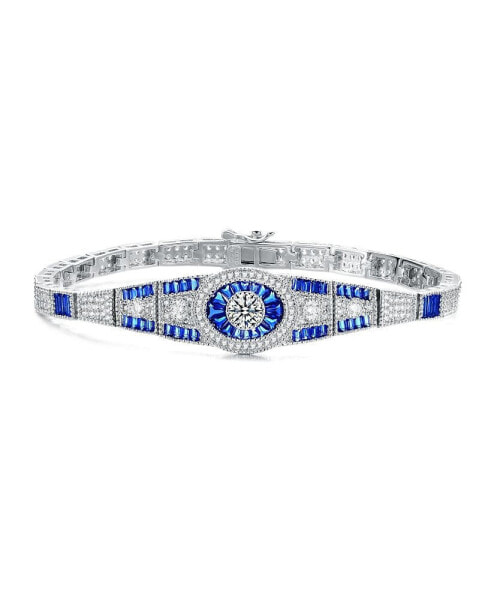 Sterling Silver White Gold Plated with Sapphire Cubic Zirconia's Bracelet