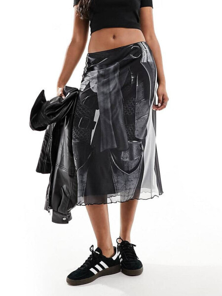 Basic Pleasure Mode joan of arc mesh midi skirt in grey