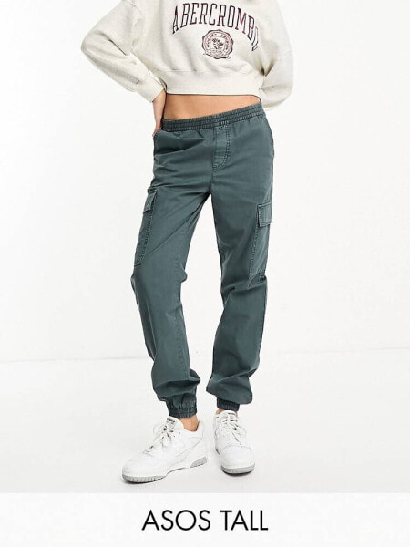 ASOS DESIGN Tall washed cargo trouser with cuff hem in petrol blue