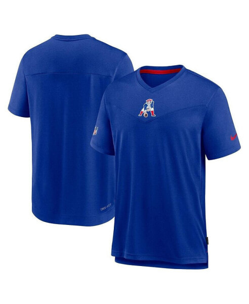 Men's Royal New England Patriots Sideline Coaches Vintage-Inspired Chevron Performance V-Neck T-shirt