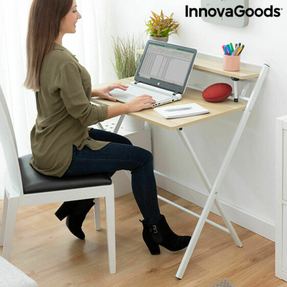 Складной стол с полкой InnovaGoods Tablezy Деревянный (Пересмотрено B)